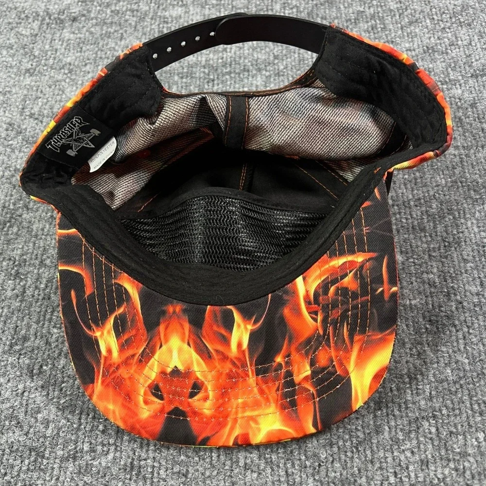 RARE Thrasher Inferno Fire Flame Skate Goat Snapback Hat Orange Mens - Picture 2 of 4